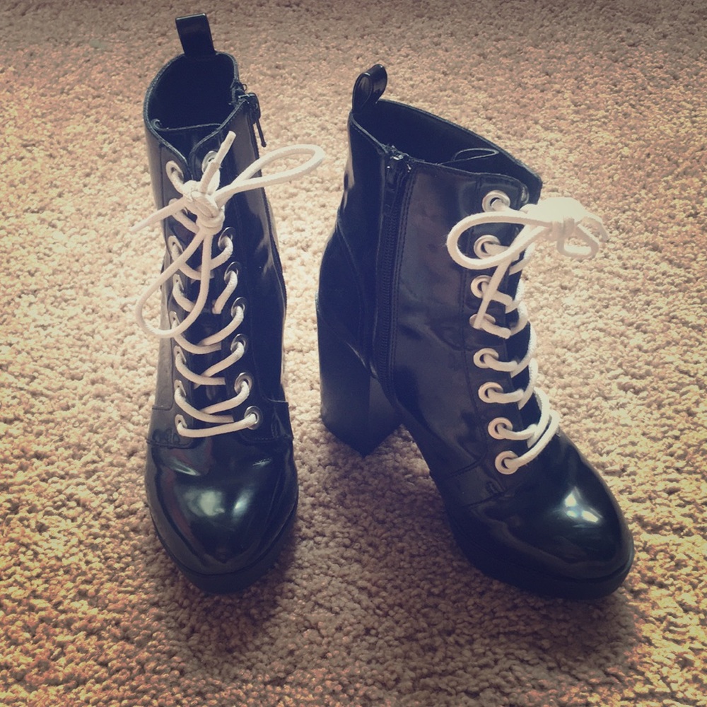 Black high heel combat boots
